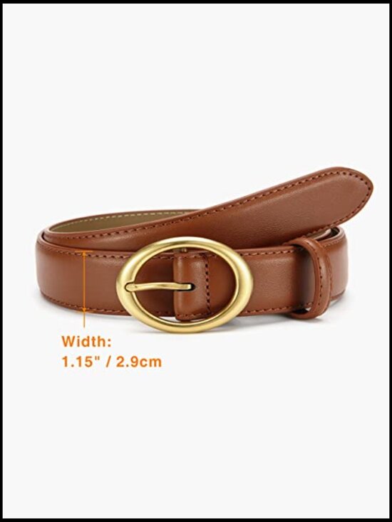 Women\'s Leather Belt with Gold Oval Buckle for Jeans Pants main image 4